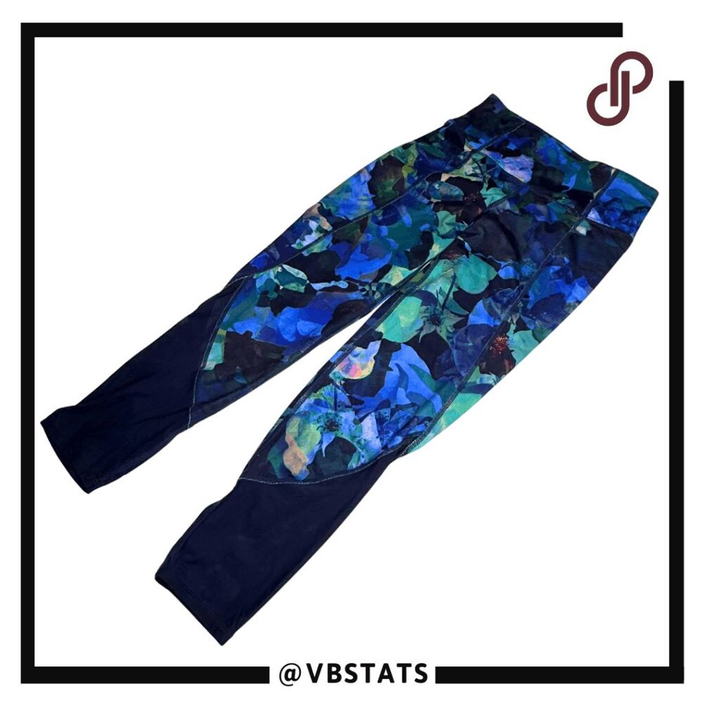 Athleta Womens Floral Mystique Chaturanga Mesh Yoga Capri Leggings Blue Size 2XS